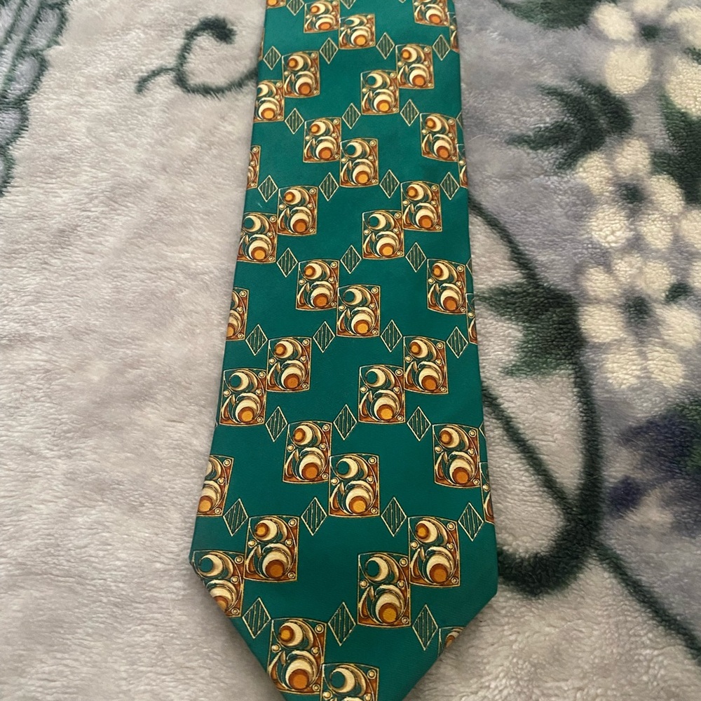 Valentino Green and Gold Patterned Tie